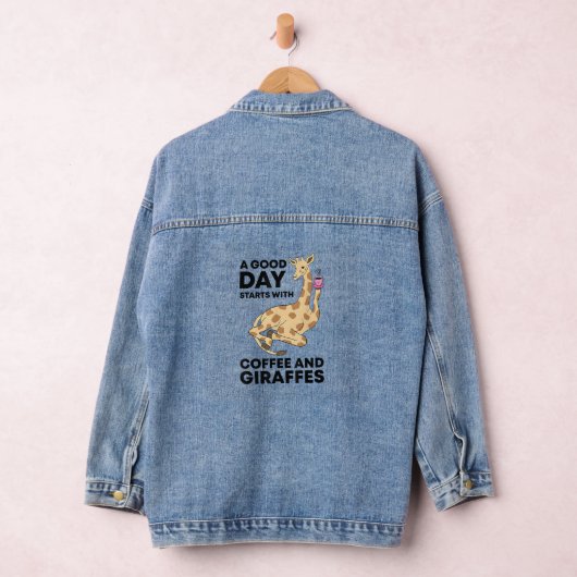 Good Day Starts With Coffee & Giraffe Gift Funny Denim Jacket (Hangar)