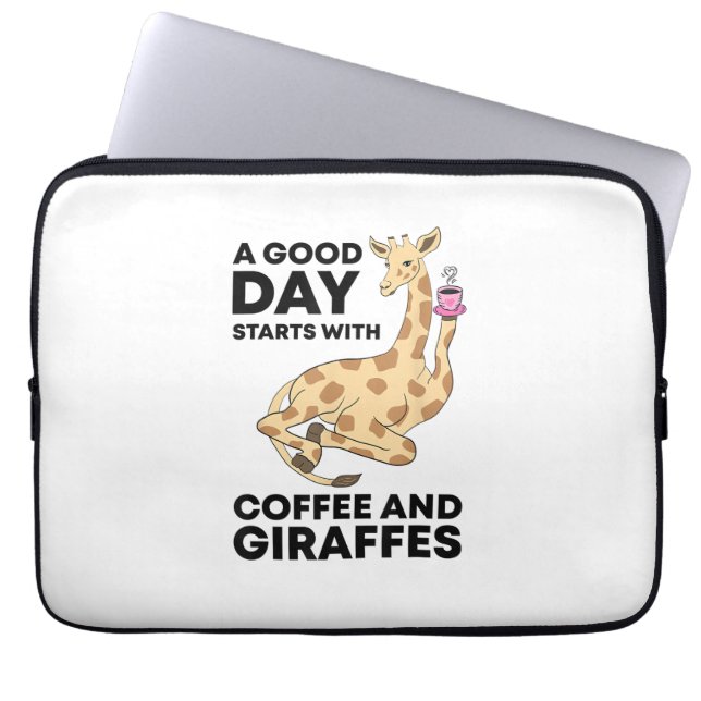 Good Day Starts With Coffee & Giraffe Gift Funny Laptop Sleeve (Voorkant)