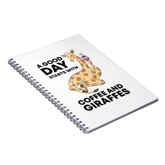 Good Day Starts With Coffee & Giraffe Gift Funny Notitieboek (Rechterzijde)