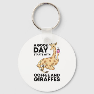Good Day Starts With Coffee & Giraffe Gift Funny Sleutelhanger