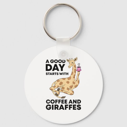 Good Day Starts With Coffee & Giraffe Gift Funny Sleutelhanger (Voorkant)