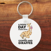 Good Day Starts With Coffee & Giraffe Gift Funny Sleutelhanger (Voorkant)