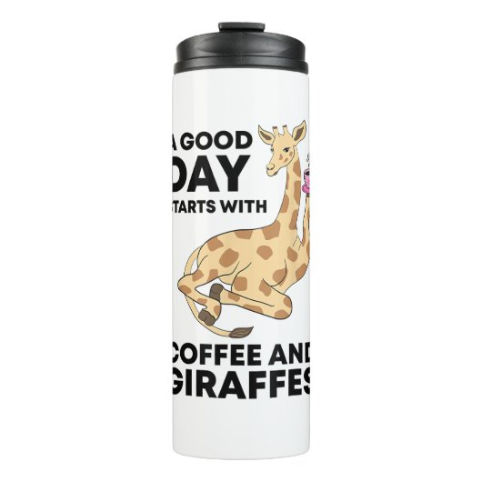 Good Day Starts With Coffee & Giraffe Gift Funny Thermosbeker (Voorkant)