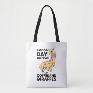 Good Day Starts With Coffee & Giraffe Gift Funny Tote Bag