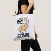 Good Day Starts With Coffee & Giraffe Gift Funny Tote Bag (Dichtbij)
