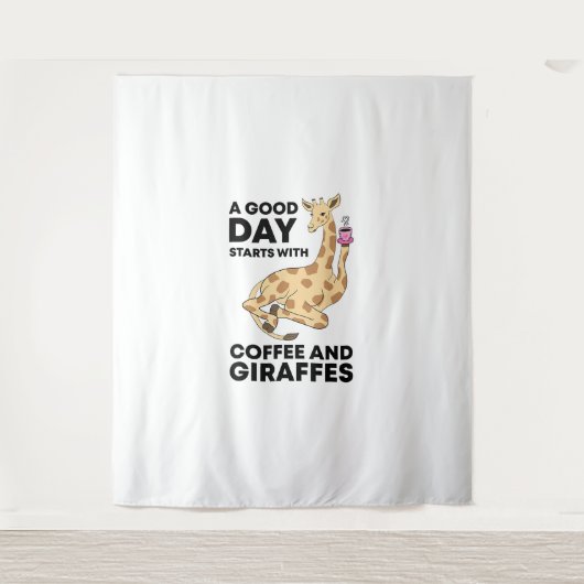 Good Day Starts With Coffee & Giraffe Gift Funny Wandkleed (Voorkant)