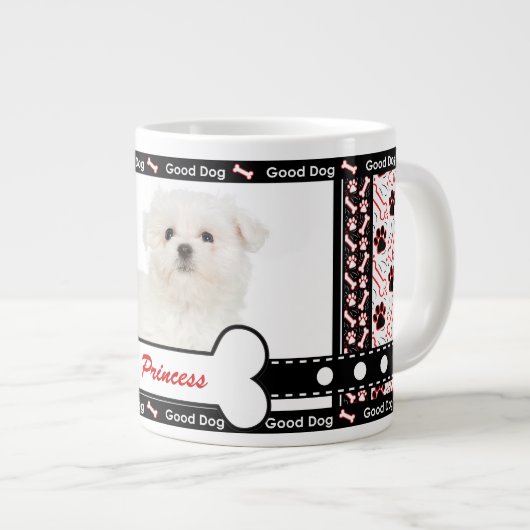 Good Dog Custom Photo Paw and Bone Pattern Grote Koffiekop (Voorkant rechts)