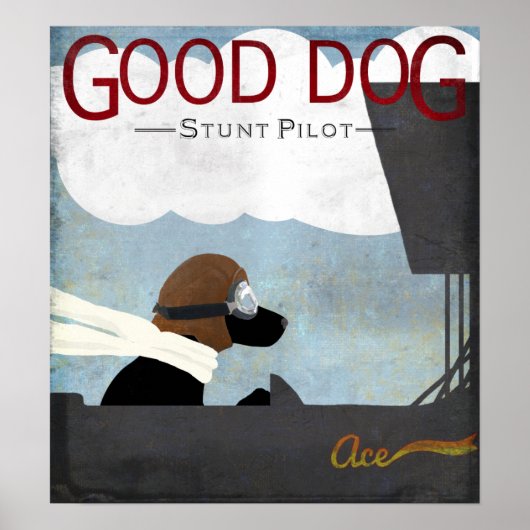 Good Dog Stunt Pilot - zwarte hond vliegt Poster (Voorkant)