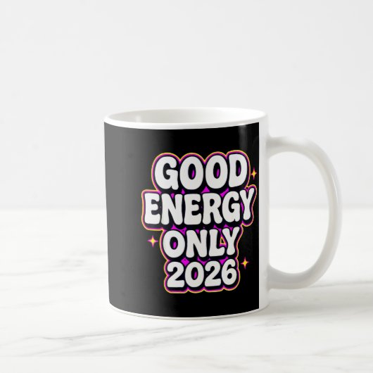 Good Energy Only 2026 Retro Bubble Letter Design  Koffiemok (Rechts)