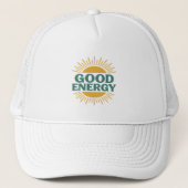 Good Energy- Retro Sunburst Positive Vibes Design Trucker Pet (Voorkant)