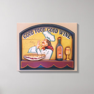 Good Food Good Wine Chef Canvas Afdruk