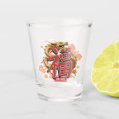 "Good Fortune" Chinese draak en geluk symbool Shot Glas (Voorkant)