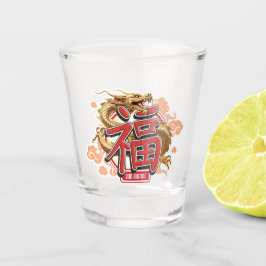 "Good Fortune" Chinese draak en geluk symbool Shot Glas