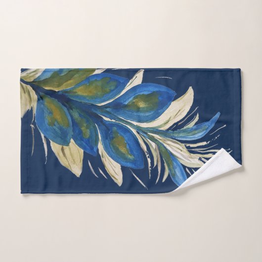 Good Fortune Peacock Feathers Waterverf Bad Handdoek (Handdoek)