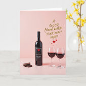 Good Friend Wine Chocolate Happy Card Kaart (Gele Bloem)