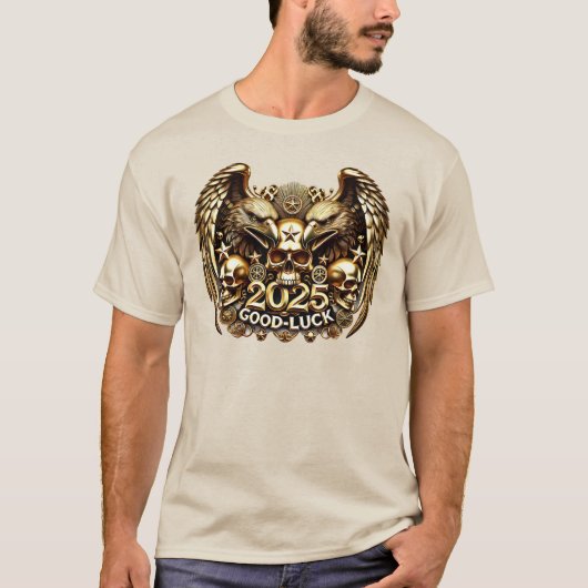 Good Luck 2025 Doppeladler Totenkopf Gold T-shirt (Voorkant)