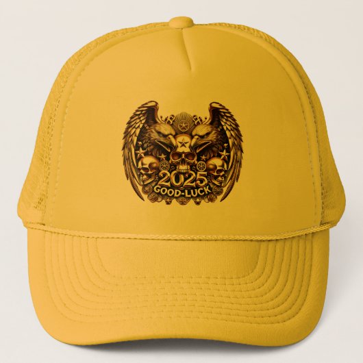 Good Luck 2025 Doppeladler Totenkopf Gold Trucker Pet (Voorkant)