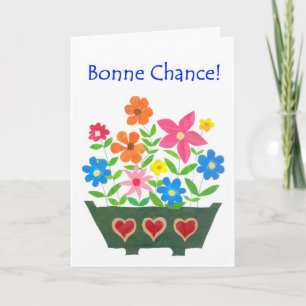 Good Luck Card, French Greeting - Flower Power Kaart