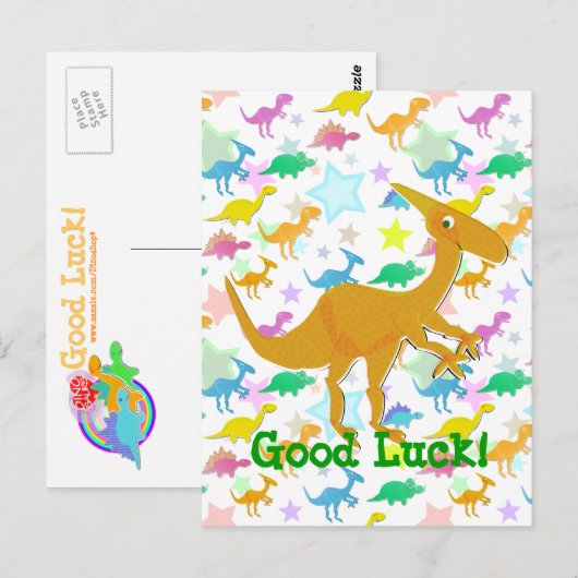 Good Luck Cartoon Dinosaur Briefkaart (Voorkant / Achterkant)