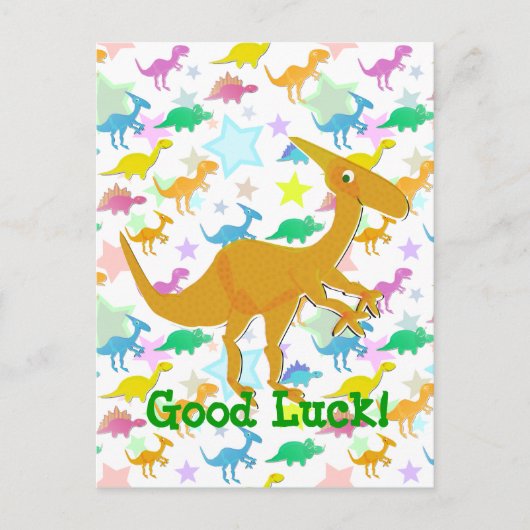 Good Luck Cartoon Dinosaur Briefkaart (Voorkant)
