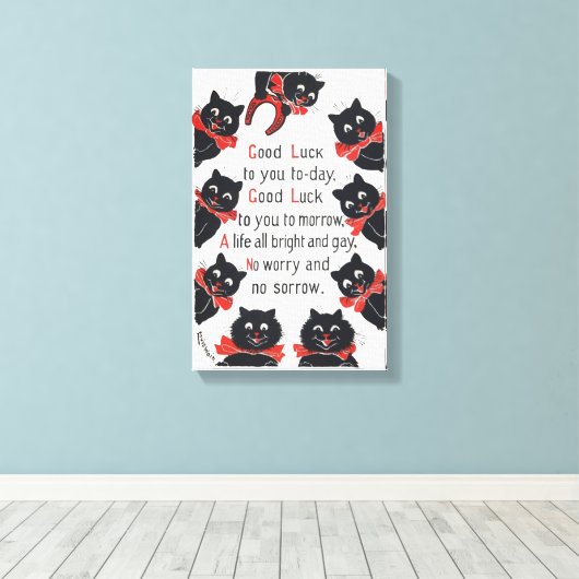 Good Luck Cats, Louis Wain Canvas Afdruk (Insitu (Houten vloer))