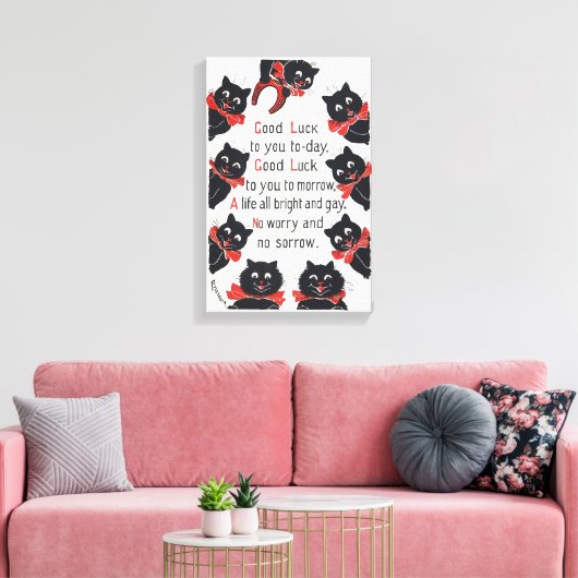 Good Luck Cats, Louis Wain Canvas Afdruk (Insitu (Woonkamer))