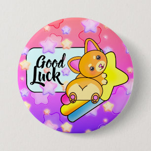 Good Luck Corgi on Cosmic Star Rainbow Ronde Button 7,6 Cm