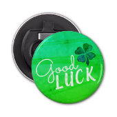 Good Luck Four Leaf Clover Shamrock Button Flesopener (Voorkant)