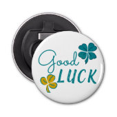 Good Luck Four Leaf Clover Shamrock Button Flesopener (Voorkant)