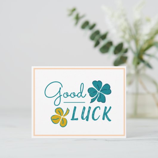 Good Luck Four Leaf Clover Shamrock Feestdagenkaart (Staand voorkant)