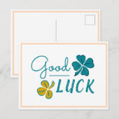 Good Luck Four Leaf Clover Shamrock Feestdagenkaart (Voorkant / Achterkant)