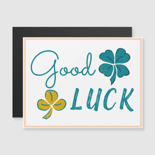 Good Luck Four Leaf Clover Shamrock Magnet Card (Voorkant / Achterkant)