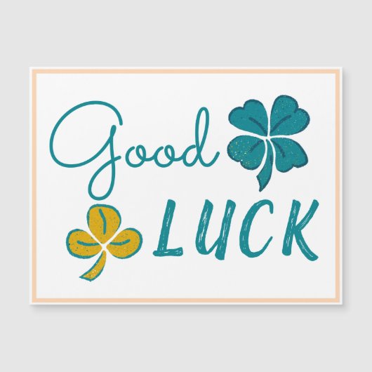 Good Luck Four Leaf Clover Shamrock Magnet Card (Voorkant)