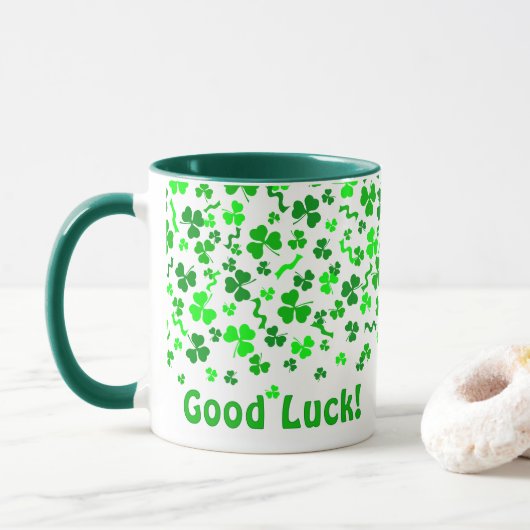 Good Luck Four Leaf Clover Shamrocks Personalized Mok (Met donut)