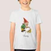 Good Luck Gnome with Gold Coins and Script Tri-Blend Shirt (Voorkant)