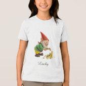 Good Luck Gnome with Gold Coins and Script Tri-Blend Shirt (Voorkant)