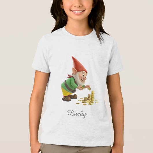 Good Luck Gnome with Gold Coins and Script Tri-Blend Shirt (Voorkant)