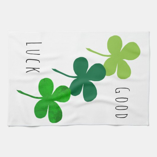Good Luck Green Lucky 4 Leaves Shamrocks Clover Theedoek (Horizontaal)