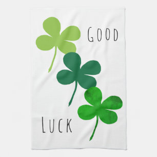 Good Luck Green Lucky 4 Leaves Shamrocks Clover Theedoek