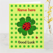 Good Luck grote aangepaste naam lieveheersbeestje  Kaart (Gele Bloem)