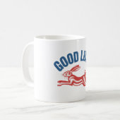 Good Luck Hare – Vintage Hardloop Konijn Ontwerp Koffiemok (Voorkant links)
