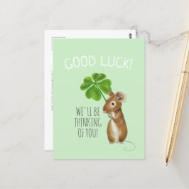 Good Luck Kaart, Sweet Mouse en Four Leaf Clover C Briefkaart