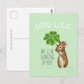 Good Luck Kaart, Sweet Mouse en Four Leaf Clover C Briefkaart (Voorkant / Achterkant)