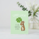 Good Luck Kaart, Sweet Mouse en Vier Leaf Clover Briefkaart (Staand voorkant)