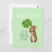 Good Luck Kaart, Sweet Mouse en Vier Leaf Clover Briefkaart (Voorkant / Achterkant)