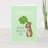 Good Luck Kaart, Sweet Mouse en Vier Leaf Clover Kaart (Voorkant)