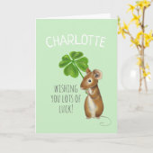 Good Luck Kaart, Sweet Mouse en Vier Leaf Clover Kaart (Gele Bloem)