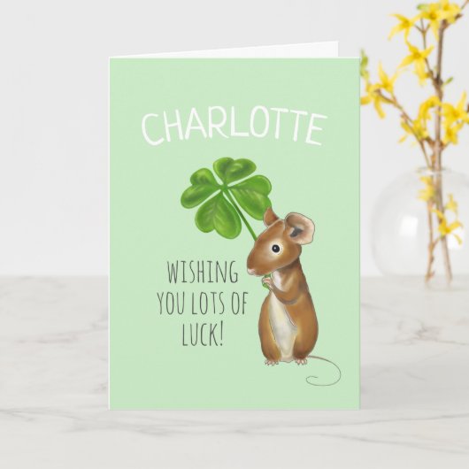 Good Luck Kaart, Sweet Mouse en Vier Leaf Clover Kaart (Gele Bloem)