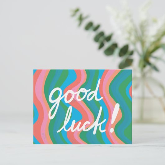 GOOD LUCK kleurrijke kool & vun stripes Briefkaart (Staand voorkant)