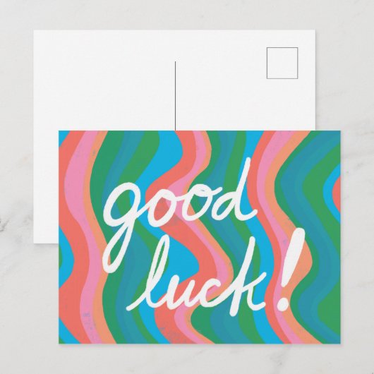 GOOD LUCK kleurrijke kool & vun stripes Briefkaart (Voorkant / Achterkant)